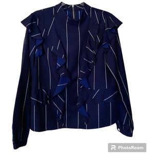 Scotch & Soda Blue & White Stripe Ruffle Top Back Zip Poly Viscose Women’s M